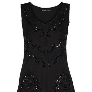 Silk black tank with sequins & beading Sz L/XL NWT